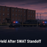 Fostoria News Fostoria police cars and officers at scene after SWAT standoff.